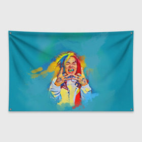 Флаг-баннер с принтом 6IX9INE PAINTS в Новосибирске, 100% полиэстер | размер 67 х 109 см, плотность ткани — 95 г/м2; по краям флага есть четыре люверса для крепления | 6ix9ine | sixnine | tekashi