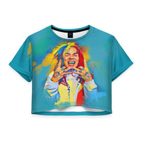 Женская футболка Cropp-top с принтом 6IX9INE PAINTS в Новосибирске, 100% полиэстер | круглая горловина, длина футболки до линии талии, рукава с отворотами | Тематика изображения на принте: 6ix9ine | sixnine | tekashi