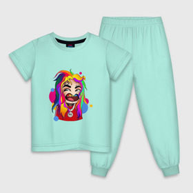 Детская пижама хлопок с принтом 6IX9INE COLORS в Новосибирске, 100% хлопок |  брюки и футболка прямого кроя, без карманов, на брюках мягкая резинка на поясе и по низу штанин
 | 6ix9ine | sixnine | tekashi