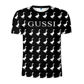 Мужская футболка 3D спортивная с принтом Gussi Black в Новосибирске, 100% полиэстер с улучшенными характеристиками | приталенный силуэт, круглая горловина, широкие плечи, сужается к линии бедра | Тематика изображения на принте: gucci | gussi ga ga ga | gussi gang | бренд | гусь | птица