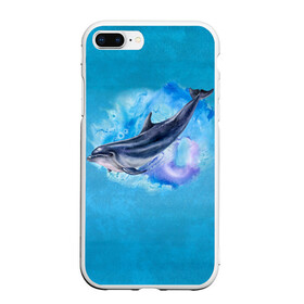 Чехол для iPhone 7Plus/8 Plus матовый с принтом Дельфин в Новосибирске, Силикон | Область печати: задняя сторона чехла, без боковых панелей | dolphin | акварель | дельфин | море | морские млекопитающие | океан | синий