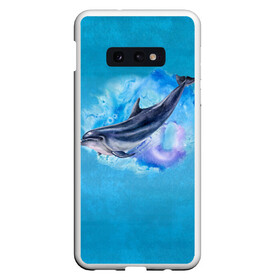 Чехол для Samsung S10E с принтом Дельфин в Новосибирске, Силикон | Область печати: задняя сторона чехла, без боковых панелей | dolphin | акварель | дельфин | море | морские млекопитающие | океан | синий