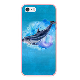 Чехол для iPhone 5/5S матовый с принтом Дельфин в Новосибирске, Силикон | Область печати: задняя сторона чехла, без боковых панелей | dolphin | акварель | дельфин | море | морские млекопитающие | океан | синий