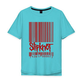 Мужская футболка хлопок Oversize с принтом SlipKnot штрих код в Новосибирске, 100% хлопок | свободный крой, круглый ворот, “спинка” длиннее передней части | 1999 | got | slipknot. mad | группа | код | логотип | надпись | слипкнот | штрих | штрихкод | эмблема