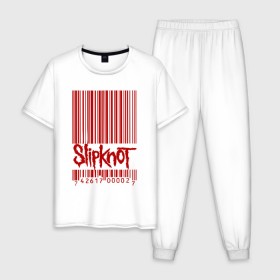 Мужская пижама хлопок с принтом SlipKnot штрих код в Новосибирске, 100% хлопок | брюки и футболка прямого кроя, без карманов, на брюках мягкая резинка на поясе и по низу штанин
 | 1999 | got | slipknot. mad | группа | код | логотип | надпись | слипкнот | штрих | штрихкод | эмблема