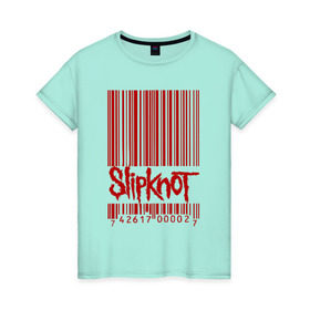 Женская футболка хлопок с принтом SlipKnot штрих код в Новосибирске, 100% хлопок | прямой крой, круглый вырез горловины, длина до линии бедер, слегка спущенное плечо | Тематика изображения на принте: 1999 | got | slipknot. mad | группа | код | логотип | надпись | слипкнот | штрих | штрихкод | эмблема