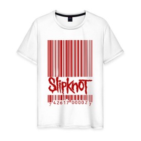 Мужская футболка хлопок с принтом SlipKnot штрих код в Новосибирске, 100% хлопок | прямой крой, круглый вырез горловины, длина до линии бедер, слегка спущенное плечо. | 1999 | got | slipknot. mad | группа | код | логотип | надпись | слипкнот | штрих | штрихкод | эмблема