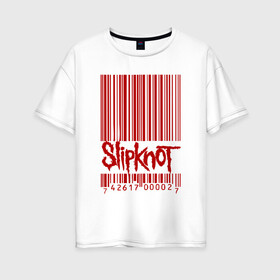 Женская футболка хлопок Oversize с принтом SlipKnot штрих код в Новосибирске, 100% хлопок | свободный крой, круглый ворот, спущенный рукав, длина до линии бедер
 | Тематика изображения на принте: 1999 | got | slipknot. mad | группа | код | логотип | надпись | слипкнот | штрих | штрихкод | эмблема