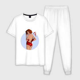 Мужская пижама хлопок с принтом Чили в Новосибирске, 100% хлопок | брюки и футболка прямого кроя, без карманов, на брюках мягкая резинка на поясе и по низу штанин
 | Тематика изображения на принте: белье | девушка | купальник | перец | чили. красный