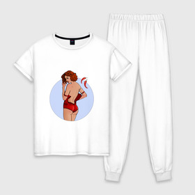 Женская пижама хлопок с принтом Чили в Новосибирске, 100% хлопок | брюки и футболка прямого кроя, без карманов, на брюках мягкая резинка на поясе и по низу штанин | белье | девушка | купальник | перец | чили. красный