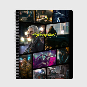 Тетрадь с принтом CYBERPUNK 2077 в Новосибирске, 100% бумага | 48 листов, плотность листов — 60 г/м2, плотность картонной обложки — 250 г/м2. Листы скреплены сбоку удобной пружинной спиралью. Уголки страниц и обложки скругленные. Цвет линий — светло-серый
 | Тематика изображения на принте: 2019 | cd project red | cyberpunk 2077 | future | hack | samurai | sci fi | the witcher | witcher 2077 | андроиды | безумие | будущее | ведьмак 2077 | киберпанк 2077 | логотип | роботы | самураи | фантастика | цифры