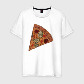Мужская футболка хлопок с принтом Пицца кусочек в Новосибирске, 100% хлопок | прямой крой, круглый вырез горловины, длина до линии бедер, слегка спущенное плечо. | 