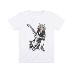 Детская футболка хлопок с принтом Тигр Рок в Новосибирске, 100% хлопок | круглый вырез горловины, полуприлегающий силуэт, длина до линии бедер | rock | гитара | рок | рокер | тигр | тигры