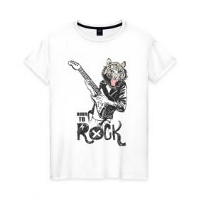 Женская футболка хлопок с принтом Тигр Рок в Новосибирске, 100% хлопок | прямой крой, круглый вырез горловины, длина до линии бедер, слегка спущенное плечо | rock | гитара | рок | рокер | тигр | тигры