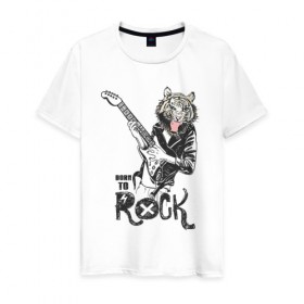 Мужская футболка хлопок с принтом Тигр Рок в Новосибирске, 100% хлопок | прямой крой, круглый вырез горловины, длина до линии бедер, слегка спущенное плечо. | rock | гитара | рок | рокер | тигр | тигры