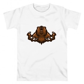Мужская футболка хлопок с принтом Медведь Гризли в Новосибирске, 100% хлопок | прямой крой, круглый вырез горловины, длина до линии бедер, слегка спущенное плечо. | 