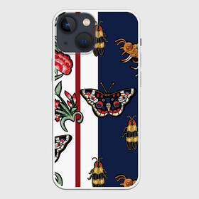 Чехол для iPhone 13 mini с принтом GG в Новосибирске,  |  | bee | brand | butterfly | flower | flowers | gg | ggang | gucci | gucciagang | бабочка | бабочки | вышивка | гг | ггэнг | гуччи | гуччигэнг | пчела | пчелы | цветок | цветы