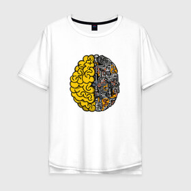 Мужская футболка хлопок Oversize с принтом Мозг в Новосибирске, 100% хлопок | свободный крой, круглый ворот, “спинка” длиннее передней части | бизнес | бизнесмен | механика | механический | мозг | мозги | с мозгами | смарт | ум