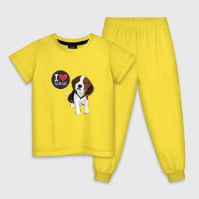Детская пижама хлопок с принтом Я люблю Бигля в Новосибирске, 100% хлопок |  брюки и футболка прямого кроя, без карманов, на брюках мягкая резинка на поясе и по низу штанин
 | beagle | бигли | бигль | с биглем | с обакой | собака | собаки | собачки