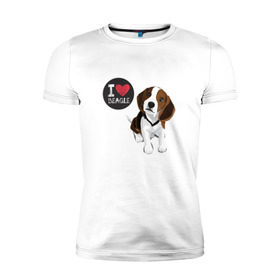 Мужская футболка премиум с принтом Я люблю Бигля в Новосибирске, 92% хлопок, 8% лайкра | приталенный силуэт, круглый вырез ворота, длина до линии бедра, короткий рукав | beagle | бигли | бигль | с биглем | с обакой | собака | собаки | собачки