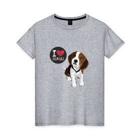 Женская футболка хлопок с принтом Я люблю Бигля в Новосибирске, 100% хлопок | прямой крой, круглый вырез горловины, длина до линии бедер, слегка спущенное плечо | beagle | бигли | бигль | с биглем | с обакой | собака | собаки | собачки