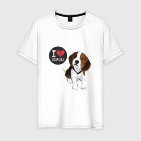 Мужская футболка хлопок с принтом Я люблю Бигля в Новосибирске, 100% хлопок | прямой крой, круглый вырез горловины, длина до линии бедер, слегка спущенное плечо. | beagle | бигли | бигль | с биглем | с обакой | собака | собаки | собачки