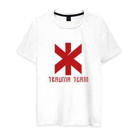 Мужская футболка хлопок с принтом TRAUMA TEAM   CYBERPUNK 2077 в Новосибирске, 100% хлопок | прямой крой, круглый вырез горловины, длина до линии бедер, слегка спущенное плечо. | 2019 | cd project red | cyberpunk 2077 | future | hack | night city | samurai | sci fi | trauma team | андроиды | безумие | будущее | город ночи | киберпанк 2077 | логотип | роботы | самураи | фантастика | цифры