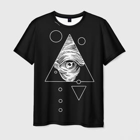 Мужская футболка 3D с принтом Всевидящее око в Новосибирске, 100% полиэфир | прямой крой, круглый вырез горловины, длина до линии бедер | tattoo | в треугольнике | всевидящее око | всевидящий глаз | зрачок | пирамида | тату