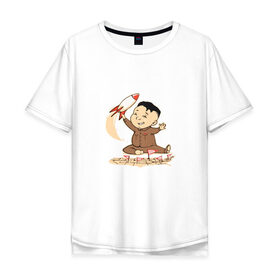 Мужская футболка хлопок Oversize с принтом Ким чен ын с ракетой в Новосибирске, 100% хлопок | свободный крой, круглый ворот, “спинка” длиннее передней части | Тематика изображения на принте: ким чен ын | кндр | корея