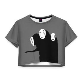 Женская футболка 3D укороченная с принтом Унесенные призраками в Новосибирске, 100% полиэстер | круглая горловина, длина футболки до линии талии, рукава с отворотами | spirited away | миядзаки | хаяо