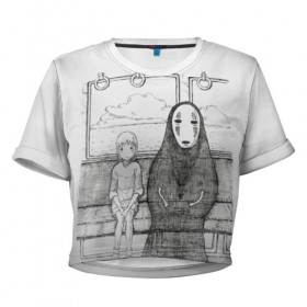 Женская футболка Cropp-top с принтом Унесенные призраками в Новосибирске, 100% полиэстер | круглая горловина, длина футболки до линии талии, рукава с отворотами | spirited away | миядзаки | хаяо
