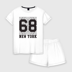Женская пижама с шортиками хлопок с принтом New York 68 в Новосибирске, 100% хлопок | футболка прямого кроя, шорты свободные с широкой мягкой резинкой | new york | города | нью йорк | стиль | фракталы