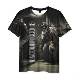 Мужская футболка 3D с принтом BATTLEFIELD 3 в Новосибирске, 100% полиэфир | прямой крой, круглый вырез горловины, длина до линии бедер | battlefield | война | игры | оружия | поле битвы | солдат | спецназ | стратегия | тактика | танки | шутер