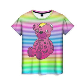 Женская футболка 3D с принтом Мишка Lil Peep в Новосибирске, 100% полиэфир ( синтетическое хлопкоподобное полотно) | прямой крой, круглый вырез горловины, длина до линии бедер | gbc | hip hop | lil peep | love | pink | rap | лил пип | лилпип | медведь | медвежонок | мишка | реп | розовый | рэп | тату | трэп | хип хоп | эмо
