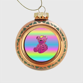 Стеклянный ёлочный шар с принтом Мишка Lil Peep в Новосибирске, Стекло | Диаметр: 80 мм | gbc | hip hop | lil peep | love | pink | rap | лил пип | лилпип | медведь | медвежонок | мишка | реп | розовый | рэп | тату | трэп | хип хоп | эмо