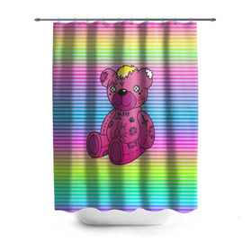Штора 3D для ванной с принтом Мишка Lil Peep в Новосибирске, 100% полиэстер | плотность материала — 100 г/м2. Стандартный размер — 146 см х 180 см. По верхнему краю — пластиковые люверсы для креплений. В комплекте 10 пластиковых колец | gbc | hip hop | lil peep | love | pink | rap | лил пип | лилпип | медведь | медвежонок | мишка | реп | розовый | рэп | тату | трэп | хип хоп | эмо