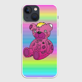 Чехол для iPhone 13 mini с принтом Мишка Lil Peep в Новосибирске,  |  | gbc | hip hop | lil peep | love | pink | rap | лил пип | лилпип | медведь | медвежонок | мишка | реп | розовый | рэп | тату | трэп | хип хоп | эмо
