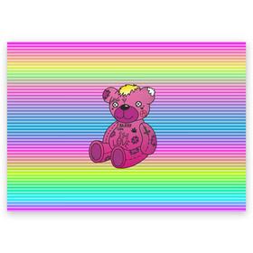 Поздравительная открытка с принтом Мишка Lil Peep в Новосибирске, 100% бумага | плотность бумаги 280 г/м2, матовая, на обратной стороне линовка и место для марки
 | gbc | hip hop | lil peep | love | pink | rap | лил пип | лилпип | медведь | медвежонок | мишка | реп | розовый | рэп | тату | трэп | хип хоп | эмо