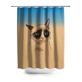 Штора 3D для ванной с принтом Grumpy cat ART в Новосибирске, 100% полиэстер | плотность материала — 100 г/м2. Стандартный размер — 146 см х 180 см. По верхнему краю — пластиковые люверсы для креплений. В комплекте 10 пластиковых колец | cat | grumpy | грустный кот | киса | кот | котэ | котяра | кошка | мем | сердитый кот