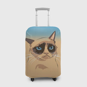 Чехол для чемодана 3D с принтом Grumpy cat ART в Новосибирске, 86% полиэфир, 14% спандекс | двустороннее нанесение принта, прорези для ручек и колес | cat | grumpy | грустный кот | киса | кот | котэ | котяра | кошка | мем | сердитый кот