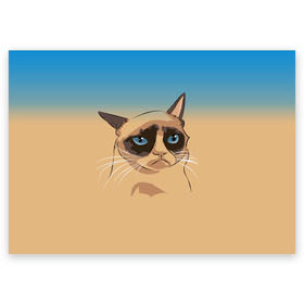 Поздравительная открытка с принтом Grumpy cat ART в Новосибирске, 100% бумага | плотность бумаги 280 г/м2, матовая, на обратной стороне линовка и место для марки
 | cat | grumpy | грустный кот | киса | кот | котэ | котяра | кошка | мем | сердитый кот