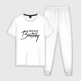Мужская пижама хлопок с принтом God save Britney в Новосибирске, 100% хлопок | брюки и футболка прямого кроя, без карманов, на брюках мягкая резинка на поясе и по низу штанин
 | baby one more time | britney spears | oops | бритни спирс