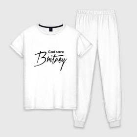 Женская пижама хлопок с принтом God save Britney в Новосибирске, 100% хлопок | брюки и футболка прямого кроя, без карманов, на брюках мягкая резинка на поясе и по низу штанин | baby one more time | britney spears | oops | бритни спирс