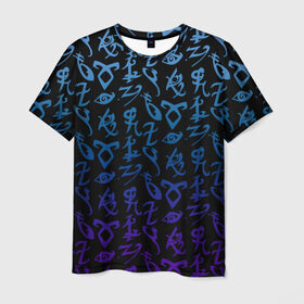 Мужская футболка 3D с принтом Blue runes в Новосибирске, 100% полиэфир | прямой крой, круглый вырез горловины, длина до линии бедер | freeform | shadowhunters | доминик шервуд | клэри фрэй | кэтрин макнамара | фэнтази