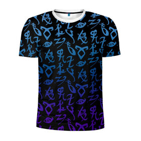 Мужская футболка 3D спортивная с принтом Blue runes в Новосибирске, 100% полиэстер с улучшенными характеристиками | приталенный силуэт, круглая горловина, широкие плечи, сужается к линии бедра | freeform | shadowhunters | доминик шервуд | клэри фрэй | кэтрин макнамара | фэнтази