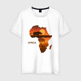 Мужская футболка хлопок с принтом Африка в Новосибирске, 100% хлопок | прямой крой, круглый вырез горловины, длина до линии бедер, слегка спущенное плечо. | Тематика изображения на принте: африка | дикая природа | дикие животные | карта | карты | носорог | природа | туризм | экзотика