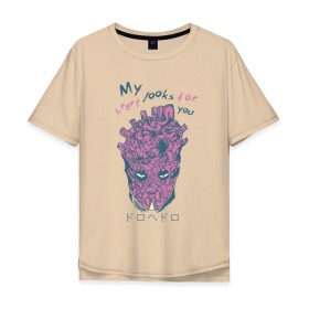 Мужская футболка хлопок Oversize с принтом Dorohedoro в Новосибирске, 100% хлопок | свободный крой, круглый ворот, “спинка” длиннее передней части | Тематика изображения на принте: anime | dorohedoro | heart | manga | pink