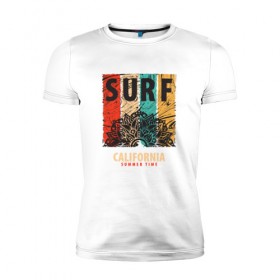 Мужская футболка премиум с принтом Surf в Новосибирске, 92% хлопок, 8% лайкра | приталенный силуэт, круглый вырез ворота, длина до линии бедра, короткий рукав | абстракция | калифорния | летние | летняя | лето | серфинг | узоры