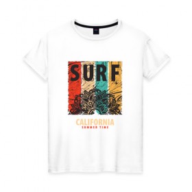 Женская футболка хлопок с принтом Surf в Новосибирске, 100% хлопок | прямой крой, круглый вырез горловины, длина до линии бедер, слегка спущенное плечо | абстракция | калифорния | летние | летняя | лето | серфинг | узоры