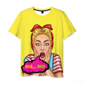 Мужская футболка 3D с принтом Oh...no в Новосибирске, 100% полиэфир | прямой крой, круглый вырез горловины, длина до линии бедер | pop art | wtf | коллекция | мода | о нет | поп арт | старая мода | стиль | стиль 60 х | тренды | что это